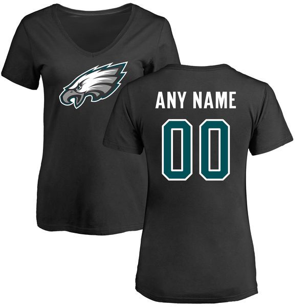 Women Philadelphia Eagles NFL Pro Line Black Custom Name and Number Logo Slim Fit T-Shirt